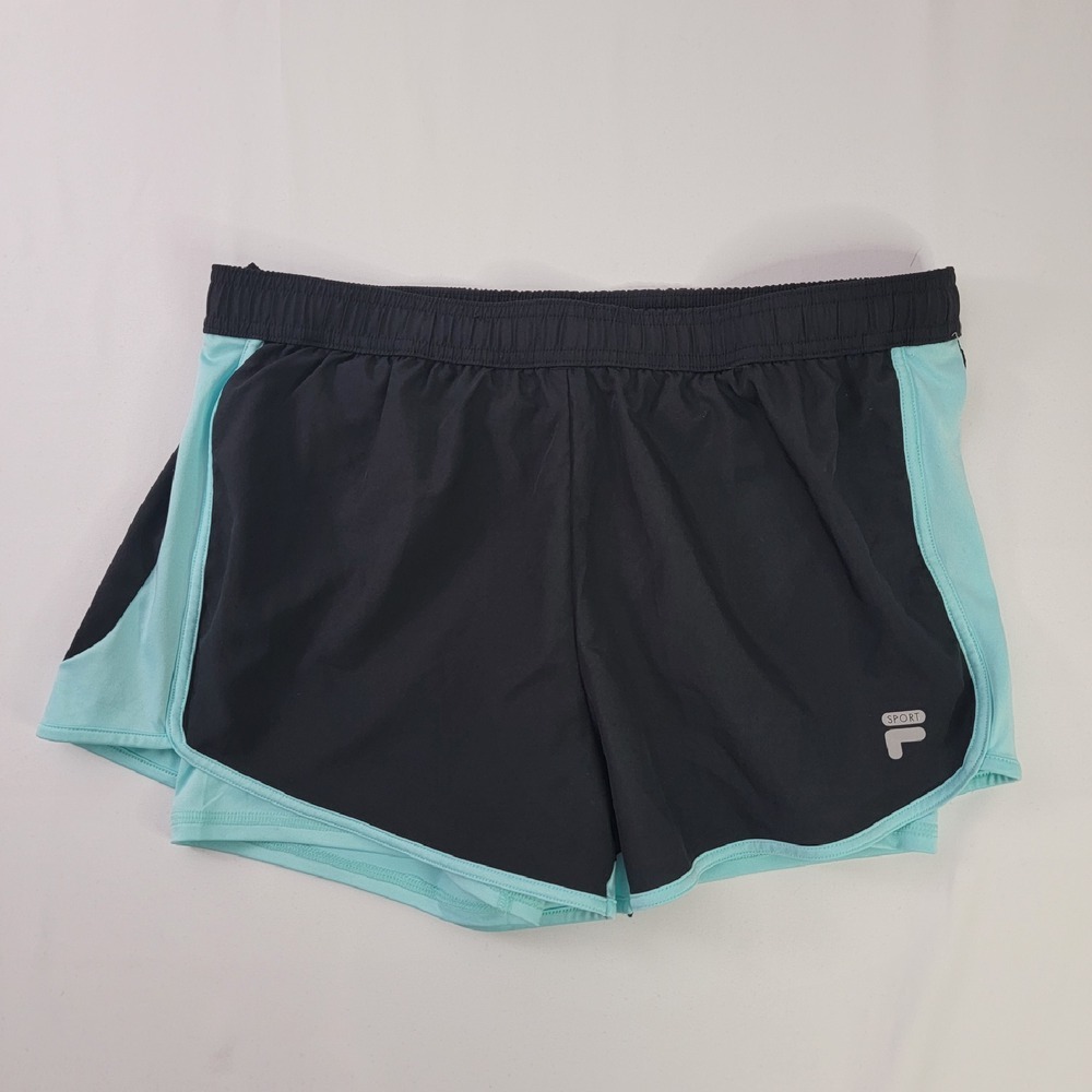 Fila Sport Athletic Running Shorts Teal Trim‎ Black Gym Activewear Medium